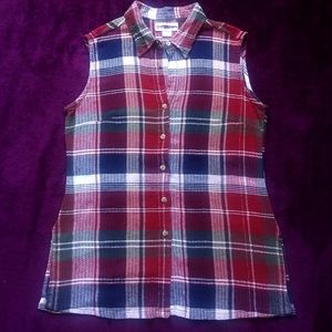 Dressbarn L Plaid Button Down Sleeveless Top